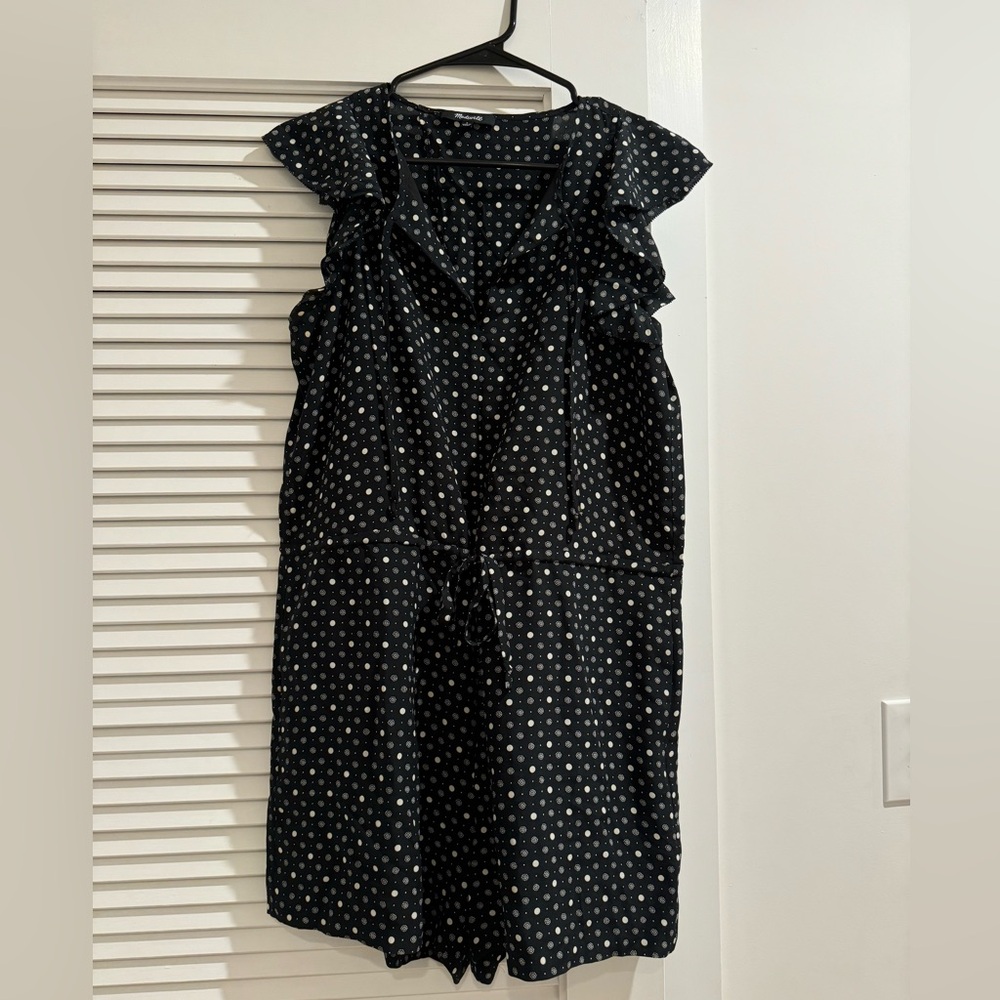 Madewell Black and white polka dot drawstring romper!